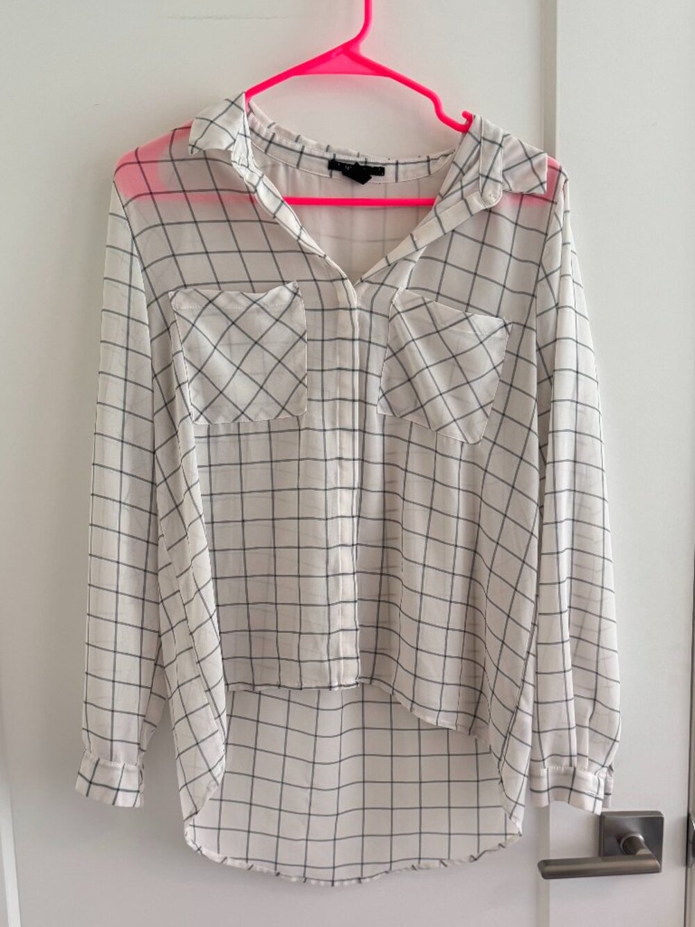 Sheer Forever 21 Plaid button down top - white and blue size L